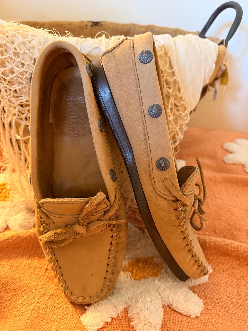Minnetonka Women’s Moccasin Slip-On Loafers in Tan
